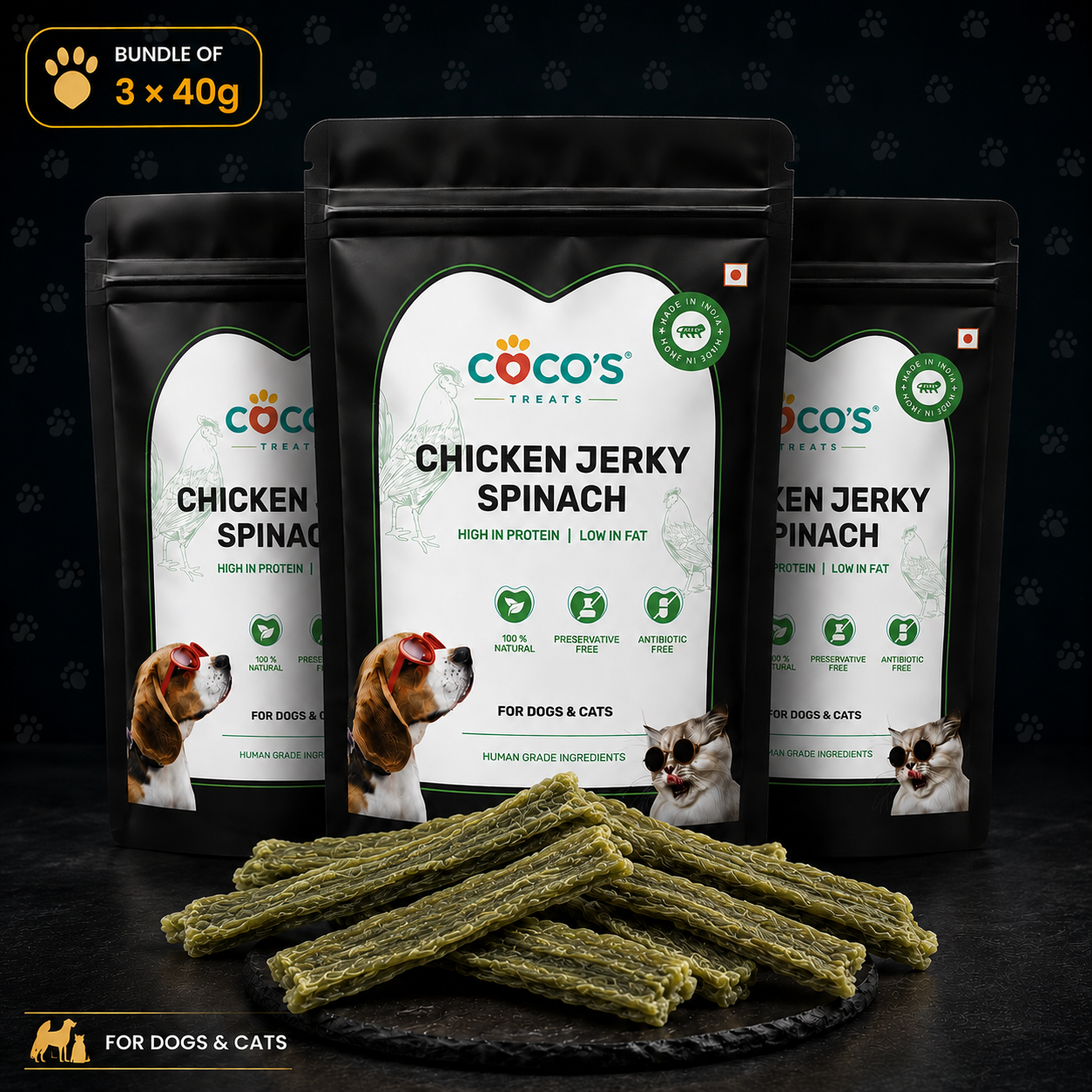 COCO'S Chicken & Spinach Jerky Starter Pack – single pouch for cats and dogs