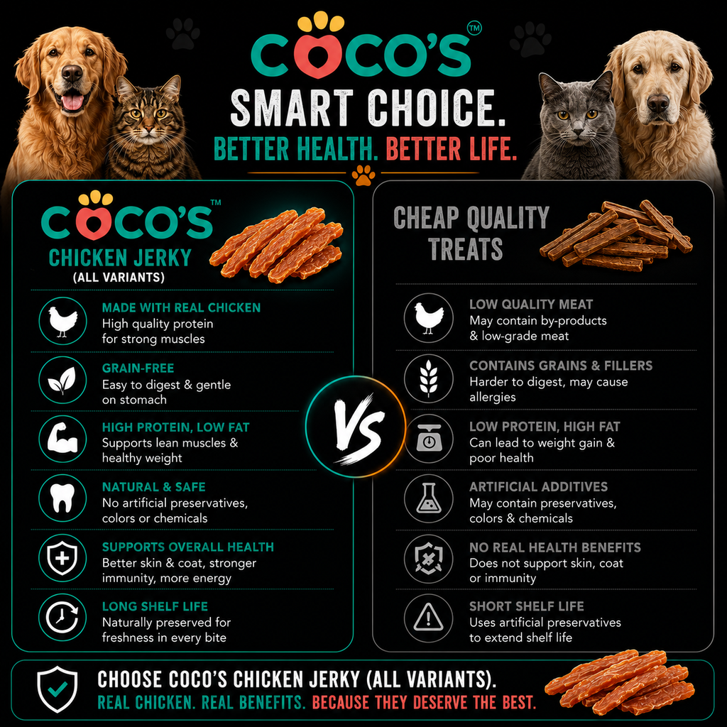 COCO'S Chicken Jerky vs cheap quality pet treats comparison