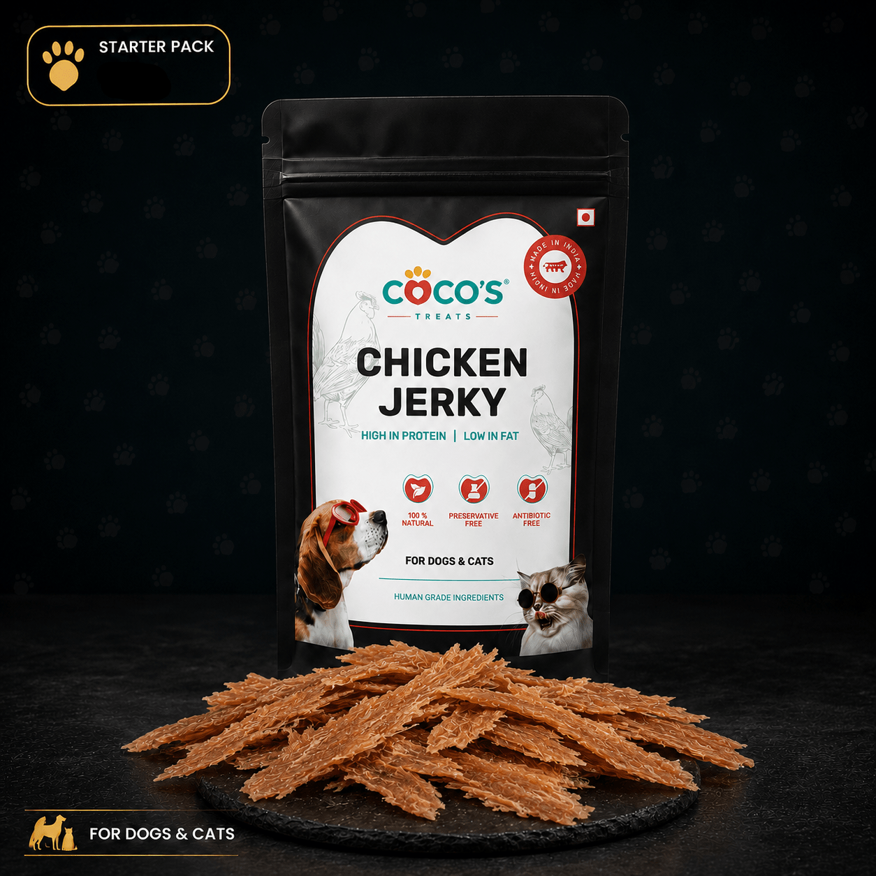 COCO'S Natural Chicken Jerky | Starter Pack | 1 × 80g - COCO'S | Natural Chicken Jerky Treats for Dogs & Cats | India