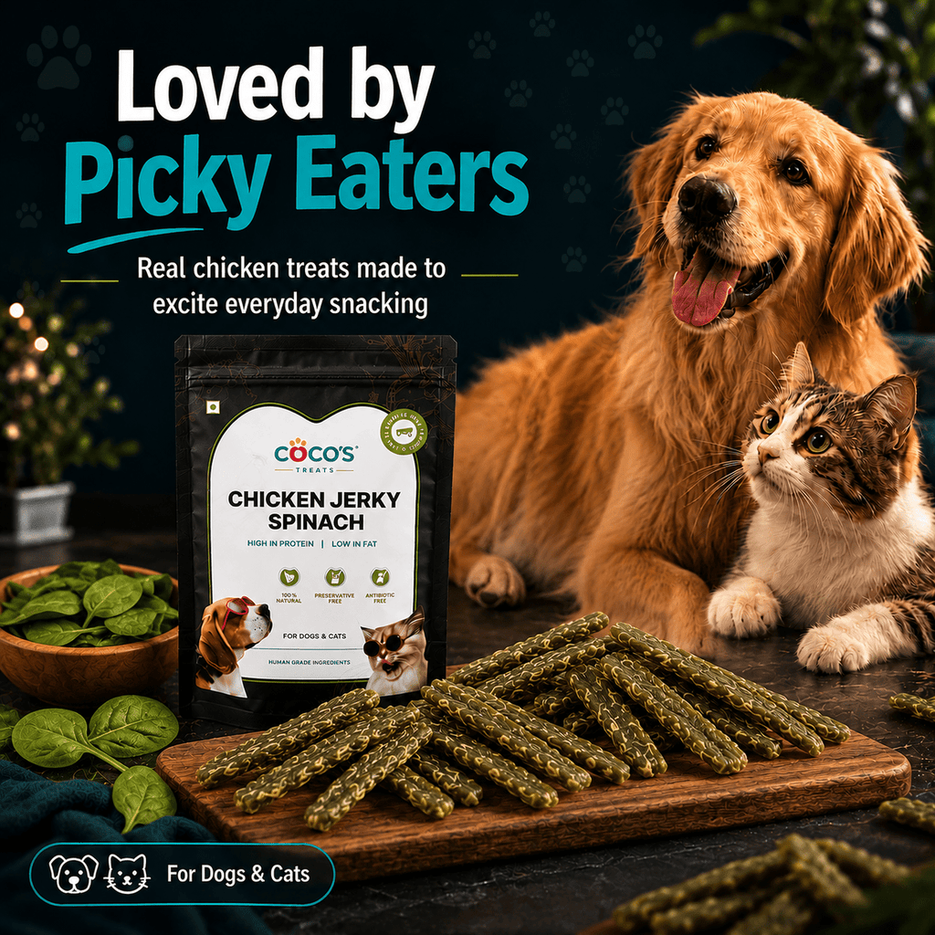 COCO'S Natural Chicken & Spinach Jerky | Starter Pack | 1×40g - COCO'S | Natural Chicken Jerky Treats for Dogs & Cats | India